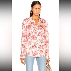 Equipment silk long sleeve blouse red floral rose print excellent Size XS